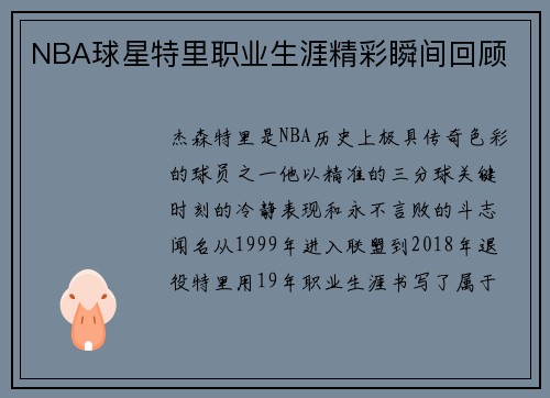 NBA球星特里职业生涯精彩瞬间回顾